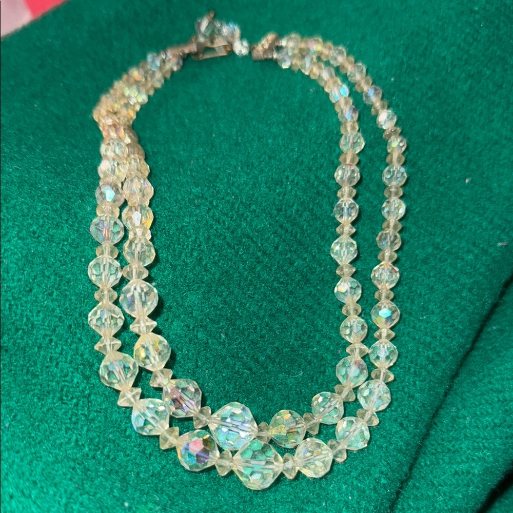 Vintage Choker Crystal Necklace w extender silver
